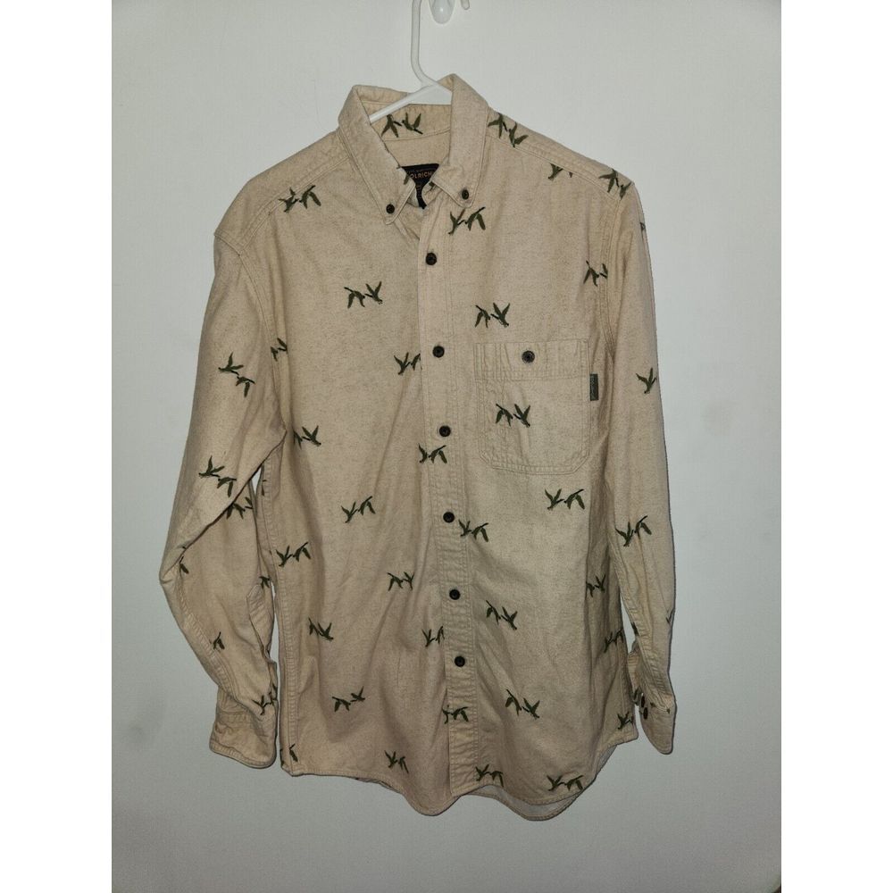 VINTAGE WOOLRICH BUTTON DOWN DUCK GOOSE FLIGHT BEIGE FLANNEL SHIRT MEN'S MED